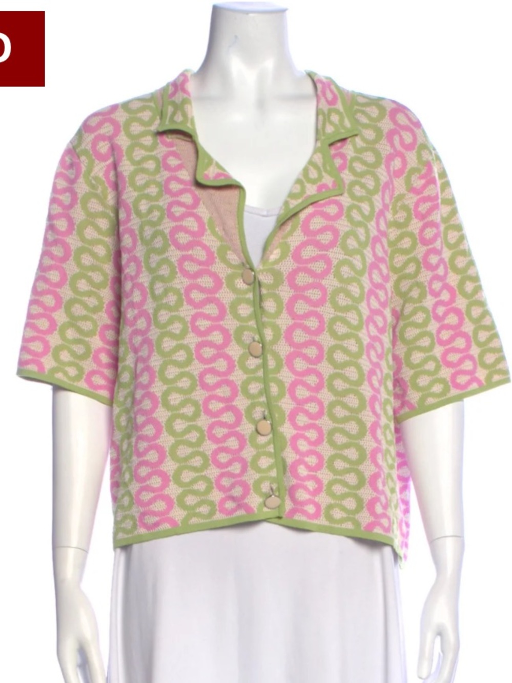 House of Harlow 1960 Pink & Light Green Short-Sleeve Knit Cardigan S